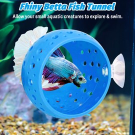 Fhiny Betta Tunnel, Aquarium Betta Fish Hideout with Suction Cup Fish Tank Tunnel Shrimp Cave Aquarium Decor Fish Tank Accessories for Small Fish Shrimp Betta Guppy Hiding Resting (Blue)