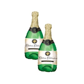Set of 2 Green Champagne Bottle Jumbo 36" Foil Celebration Party Balloons
