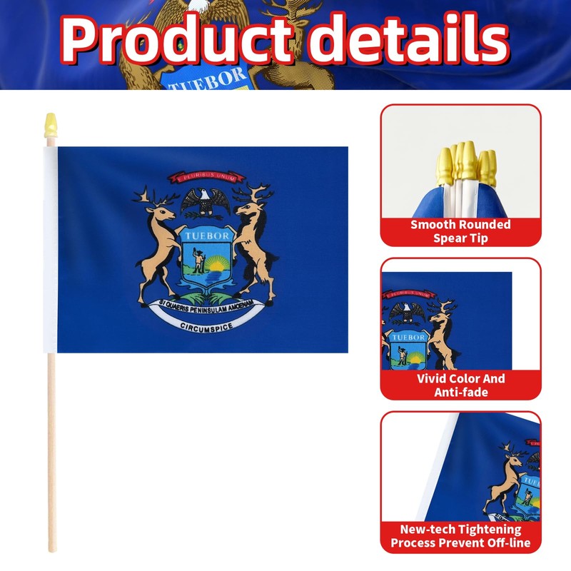 Pack of 20, Handheld Michigan Flags 5x8 Inch - Small
