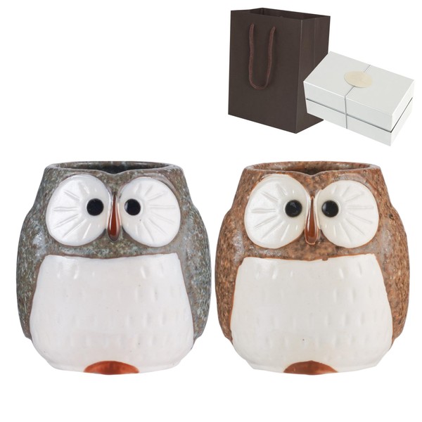 Set Item: Lucky Owl Teacup Pair Set, Name, Gray, Brown