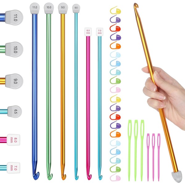 Reessy 32Pcs Tunisian Crochet Hooks Set, 6.5mm-11mm Long Crochet Hook