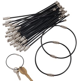 Anjmd 50 Pcs Metal Cable Key Ring 4 Inch Stainless Steel Wire Keychains Cable Large Keyrings Loops Heavy Duty Luggage Tags Loops Tag Keepers 2mm Twist Barrel for Key or Outdoor Hiking （Black）