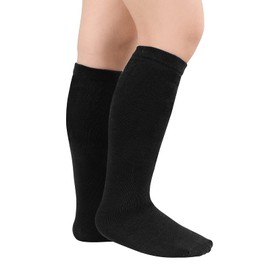 American Trends Kids Soccer Toddler Knee High Long Black Socks for Boys Girls Striped Uniform Sports Tube Baseball Socks 1 Pack Pure Black 6-9 Years