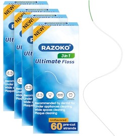RAZOKO 3-in-1 Floss for Braces, 240 Pre-Cut Strands | Floss Threaders, Spongy & Regular Floss for Bridges & Wide Gaps