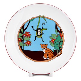 Jungle Porcelain Kids Dinnerware Set of 3 Multi Color Round 4 Piece Dishwasher Safe Microwave