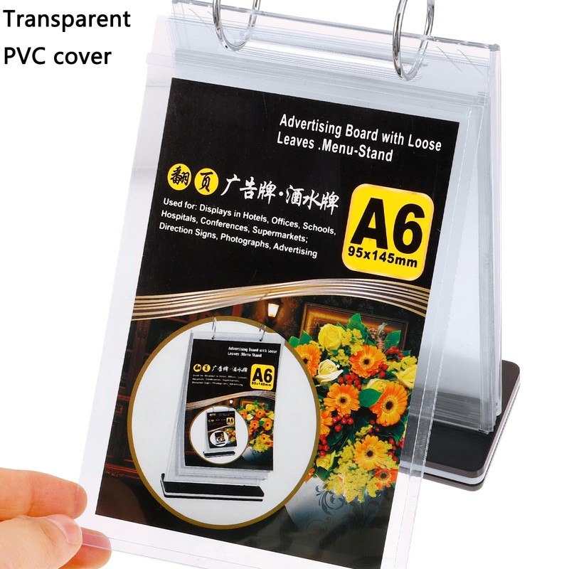 2Pcs Table Flip Menu Holder with 6 Pages Sleeve, 4"