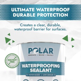 Polar Waterproofing Sealant - 84 Fl Oz - Clear Invisible Finish - Outdoor Waterproof Coating for Interior & Exterior Wood, Brick, Stone Surfaces, Concrete Tile & Grout - One Coat Waterproof Protection