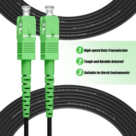 Fibergaga-10M(33ft) SC/APC to SC/APC Outdoor Fiber Optic Cable, Simplex Single Mode Fiber, OS2 Fiber Optic Internet Cable - OS1/OS2 Compatible Black