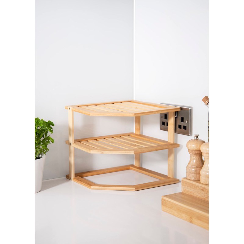 Copco COP3TIERCORBAM Bamboo 3 Tier Corner Shelving Unit with Window,