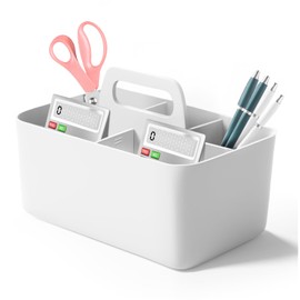 Aevcvok Stackable Organiser, Basket Organiser with Handle, Multi-Purpose Plastic Basket, Craft Basket, Desk Basket, Storage for Pens, Bathroom, Crafts, Sewing Utensils, Make-up, Office Supplies (White