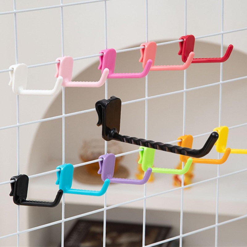 hhfvvda 12 Pcs Grid Wall Hooks - Black Plastic Utility