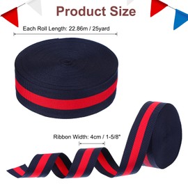 PATIKIL 1-5/8" Navy Red Striped Grosgrain Ribbon, 25 Yard Polyester Fabric Stripe Craft Ribbon Double Faced Design for Bow Gift Wrapping DIY Making Garment Christmas Decorations