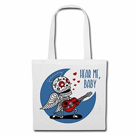 'Shoulder bag "Hear Be Baby Skull with Guitars Skull Gothic Outdoor Bike Club Mc Motorcycle Chopper Custom Motorbike, Meet Club Meet Shopping Bag School Bags Gym Bag in White