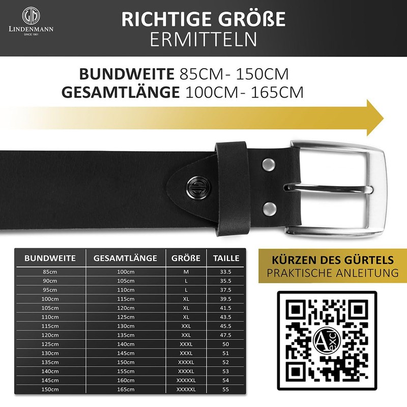 LINDENMANN Men's Buffalo Leather Belt 40 mm Black, black