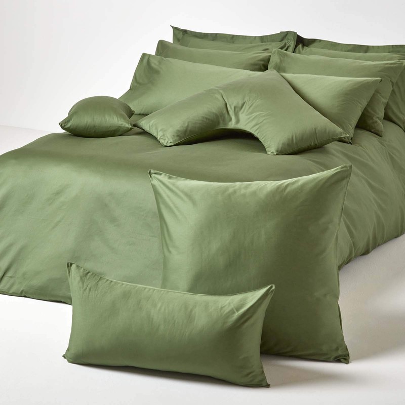 HOMESCAPES Moss Green Organic Cotton V-Shape Pillowcase 400TC 600 Thread