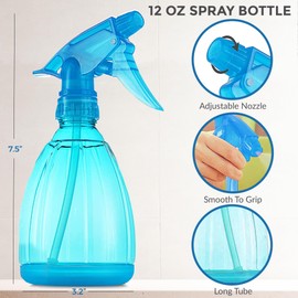 DilaBee Spray Bottles (12 Oz) Water Spray Bottle for Hair, Plants, Cleaning Solutions, Cooking, BBQ, Squirt Bottle for Cats - Empty Spray Bottles - BPA-Free - Multicolor (1 Pack - Blue)