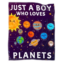 Anydia Just A Boy Who Loves Planets Solar System Blanket Gifts for Planets Solar System Lover 60 x 50 Inch for Teen, Fannel Fleece Throw Blanket Super Soft Throws Blanket for Bed Couch Sofa