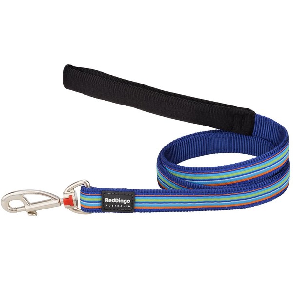 Red Dingo Padded Handle Dog Lead 1.2m Design, Horizontal Stripes Navy, Small 15mm