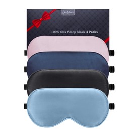 BeeVines Sleep Mask, 4 Pack 100% Real Natural Pure Silk Eye Masks with Adjustable Strap for Sleeping, Mulberry Silk Eye Sleep Shade Cover, Block Light Reduces Puffy Eyes Traveling Gifts (4 Packs)