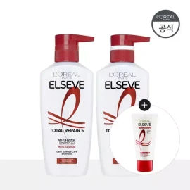 L'Oréal Paris [로레알파리] 토탈리페어5 리페어링 샴푸 400ml + 리페어링 컨디셔너 375ml [증정]TR5 헤어팩50ml [TR5 샴푸 400ml 2개] [L'Oreal Paris] Total Repair 5 Repairing Shampoo 400ml + Repairing Conditioner 375ml [Bonus] TR5 Hair Pack 50ml [2 TR5 Shampoos 400ml]