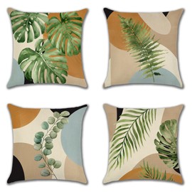Ohok Set of 4 Decorative Cushion Covers with Motif, 45 x 45 cm, Polyester Linen Decorative Cushion Covers, Modern Decorative Cushion, Sofa Cushion Cover Set for Living Room, Bedroom, Sofa, Couch