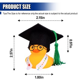 GAOLAOSY Graduation Duck Car Ornament, Mini Rubber Duck with Sunglasses, Sash, Graduation Hat, Funny Car Interior Dashboard Decoration for Graduation Present (Green/Metal)