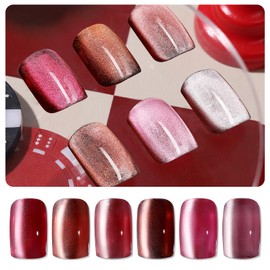 TAYE Velvet Cat Eye Gel Nail Polish Set, 6 Colors Ceramic Magnetic Gel Nail Polish with Cat Eye Magnet, Glass Silver Brown Pink Red Cat Eye Nail Polish, for Home Salon Manicure DIY Nail Art
