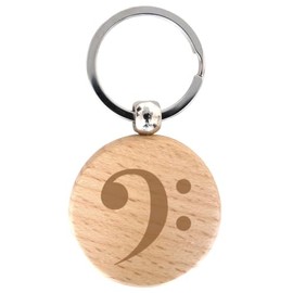 keepdrum Bass Clef Key Ring Wooden Round Gift for Musicians, natural, Unit size