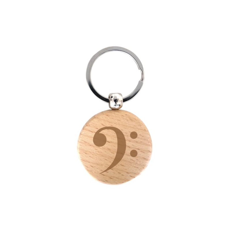 keepdrum Bass Clef Key Ring Wooden Round Gift for Musicians,
