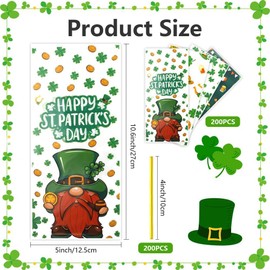 St. Patrick's Day Cellophane Treat Bags Green Lucky Shamrock Candy Bags Goodie Bags Gift Bags with 200PCS Twist Ties for St. Patrick Day Irish Party Supplies 200PCS St. Patrick's Day Cellophane Bags