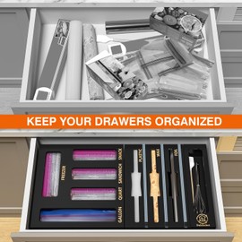 DALSHABET 9 IN1 Bamboo Ziplock Bag Drawer Organizer with Cutter, Foil and Plastic Wrap Dispenser for Kitchen Storage Compatible with All Brands Gallon, Quart, Sandwich & Snack Size Bags - Black