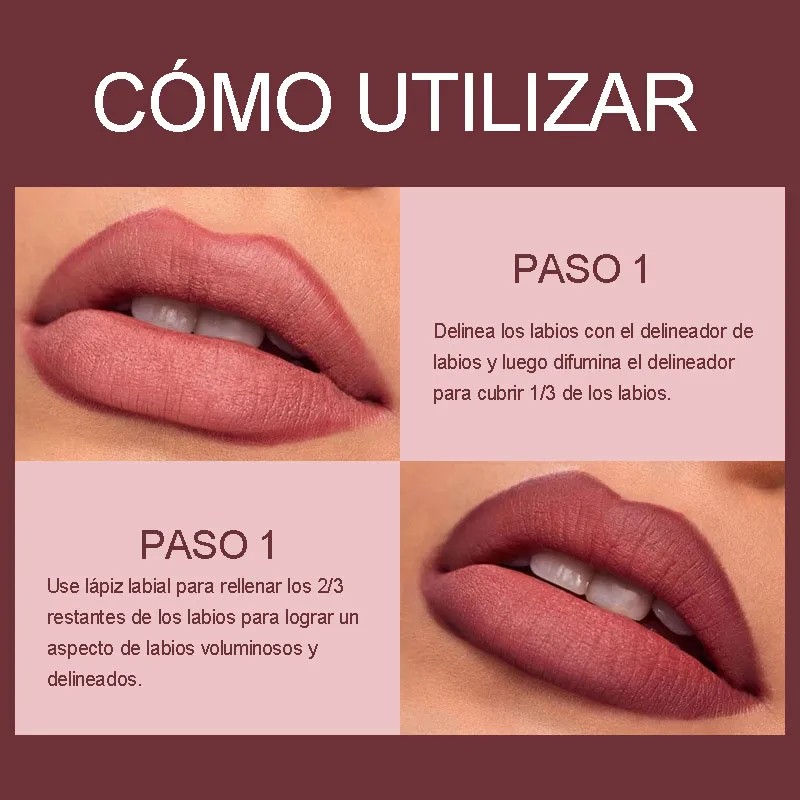 Set De Lapiz Labial Y Delineador Color Mate Impermeable 2pcs