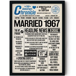 Stuff4 58th Anniversary Poster Framed - Married In 1967 Newspaper - Happy 58th Wedding Anniversary for Men Women Vintage Gifts Retro Back In 1967, 8x10 Inch Fifty-Eighth Anniversaries Posters