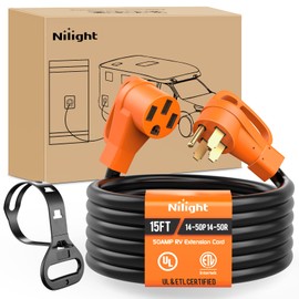 Nilight 50 Amp15FT RV EV Extension Cord 250V Heavy Duty 6/3+8/1 Gauge Pure Copper STW Wire UL ETL Listed 4 Prong Nema 14-50P 14-50R 50F/50M Cable Suit for RVs EVs Trailer Campers