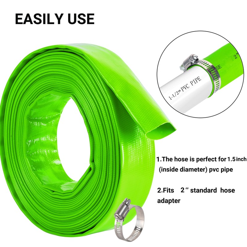 2 inch x 100 FT Pool Backwash Hose, Green Heavy