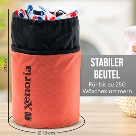 Xenoria Premium Clothes Pegs Bag | Space up to 250 Pegs | With Hanging Hooks | Made of Robust and Weatherproof 600D Oxford Fabric | Indoor and Outdoor | Living Coral