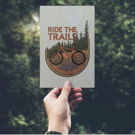 Pocatello, Idaho, Ride the Trails, Mountain Bike Scene, (4x6 Birch Wood Postcards, 2-Pack Stationary, Rustic Home Wall Decor)