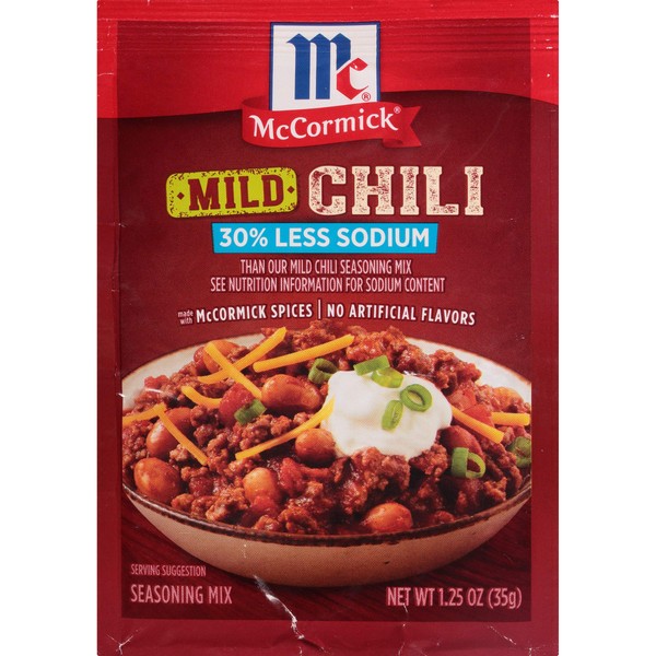 McCormick 30% Less Sodium Mild Chili Mild Seasoning Mix, 1.25 Ounce (Pack of 12)