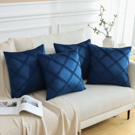 Sungeek Set of 4 Soft Velvet Decorative Cushion Covers Diamond Pattern Pillow Covers with Invisible Zipper Square Throw Pillow Cases for Sofa Car Patio Bedroom Living Room (45x45 cm, Navy Blue)