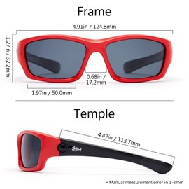 BASSDASH Kids Polarized UV400 Protection Sunglasses for Boys Girls with Adjustable Strap (Frame – Red & Gloss Black, Lens – Grey, VK01 3-12 years)