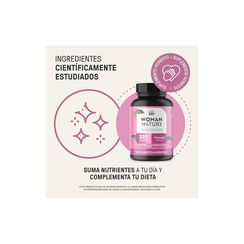 Life 360 Multivitamínico Colágeno Inositol Calcio Vitamina B12 220 Cápsulas