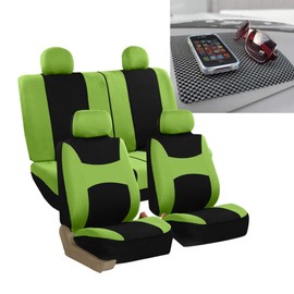 FH Group Automotive Car Seat Covers Breezy Flat Foam Padding Cloth Full Set Green Seat Covers, Airbag and Split Rear Universal Fit Interior Accessories for Cars Trucks and SUV with Car Accessories