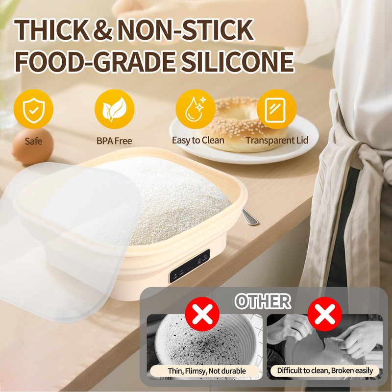 SophRept 11" Silicone Electric Foldable Bread Proofing Basket, Food-Safe Dough