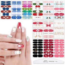 YECERALA 12 Sheets Christmas Nail Wraps Stickers Nail Polish Strips Self-Adhesive Full Wraps with Nail Files for Christmas DIY Nail Art Decals Christmas Nail Stickers Full Nail Wraps Gel Nail Strips