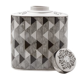 Mikasa Black and White Diamond Oval Ceramic Canister, Store Small Household Items or Display Faux Florals, 9x5x10.5 Inch