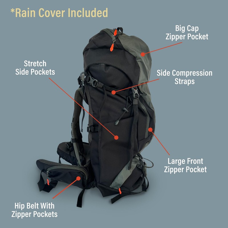Bear Grylls 65L + 5L Hiking Hydration Backpack, Perfect For