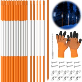 Lezmarket 40 Pack Reflective Driveway Marker, 48Inch Snow Stakes Driveway Markers with Drill Bit Conduit Clamp Gloves, Orange Fiberglass Snow Plow Stick Poles Marker for Driveway Entrance Snow Plowing