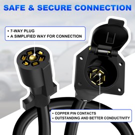 KTOEBYCO 7-Way Trailer Extension Cord 3FT, Heavy Duty 7 Pin Wiring Harness with Double Prong Plug & Socket, 10-14AWG Copper Wires for Gooseneck Hitch, RV, Truck, Camper, Boat