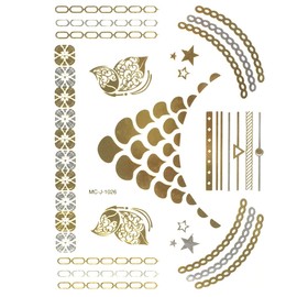 Allydrew Large Metallic Gold Silver and Black Body Art Temporary Tattoos, Statement Necklace, Chains, Bands