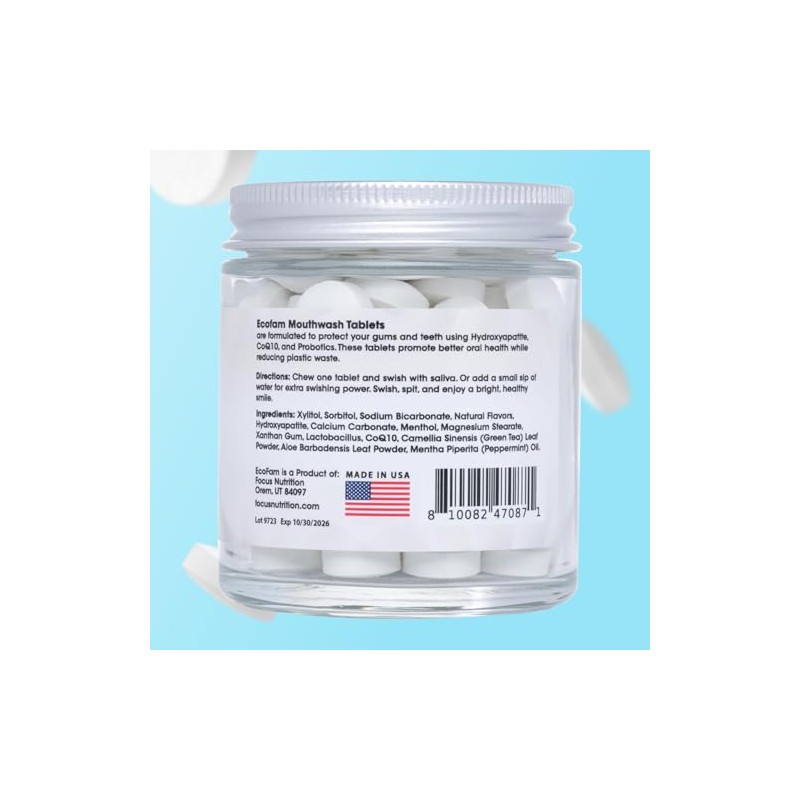 EcoFam Peppermint Mouthwash Tablets - Fresh Breath & Travel Friendly